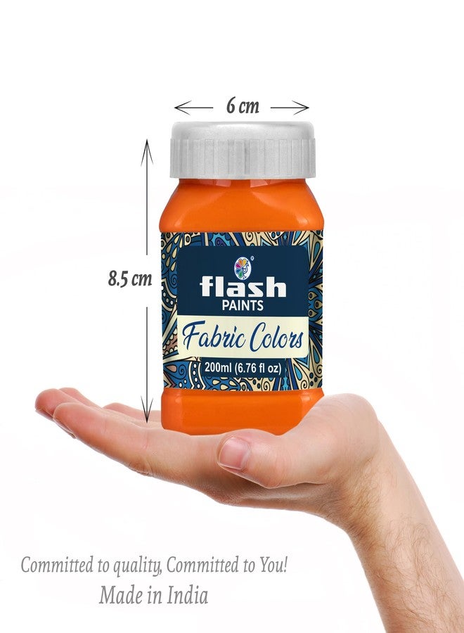 Flash Fabric Color Paint | 200 ml, 7 fl oz Each | High Pigment Strength | Non Fading | Indoor/Outdoor | Non Toxic | Multi-Surface Paint | Made In India (Orange) - Image 2